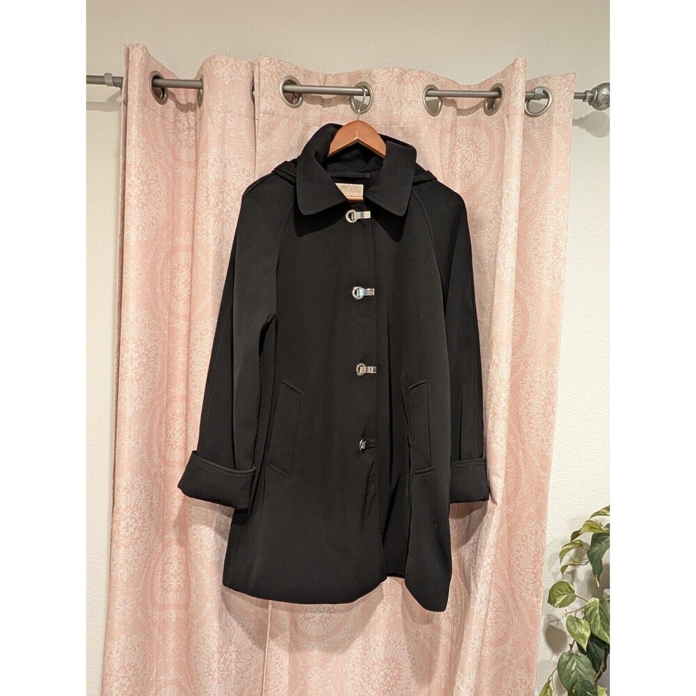 Michael Kors Rain Trench Coat Chrome Latch Closure Detachable Hood Size Medium